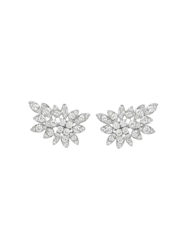 Wish Fine Jewelry 2.91ct Diamond 18K Gold Leaf Climber Earrings