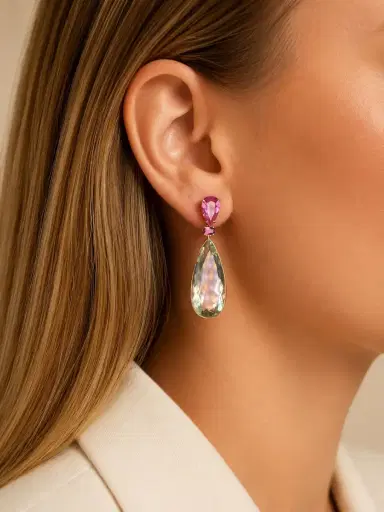 Wish Fine Jewelry 35.38ct Amethyst Tourmaline 18K Gold Pear Drop Earrings | Thumbnail 2
