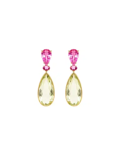 Wish Fine Jewelry 35.38ct Amethyst Tourmaline 18K Gold Pear Drop Earrings | Thumbnail 1