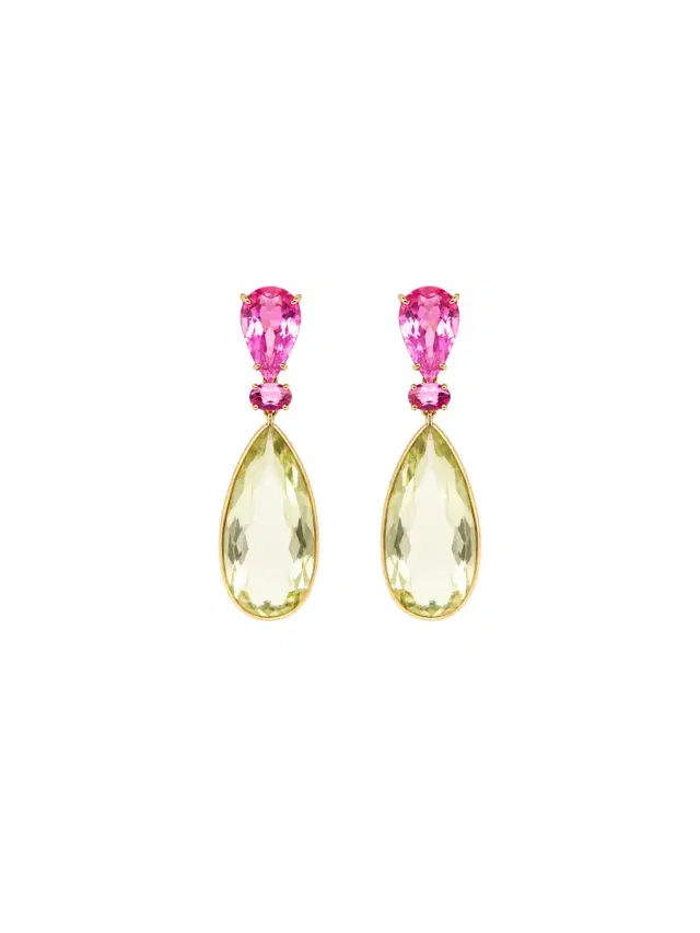 Wish Fine Jewelry 35.38ct Amethyst Tourmaline 18K Gold Pear Drop Earrings
