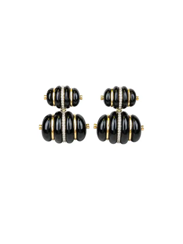 Wish Fine Jewelry 37.7ct Diamond Onyx 18K Gold  Drop Earrings