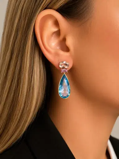 Wish Fine Jewelry 37.88ct Topaz Sapphire Morganite 18K Gold Pear Drop Earrings | Thumbnail 2 Wish Fine Jewelry 37.88ct Topaz Sapphire Morganite 18K Gold Pear Drop Earrings | Thumbnail 2
