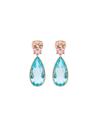 Wish Fine Jewelry 37.88ct Topaz Sapphire Morganite 18K Gold Pear Drop Earrings | Thumbnail 1 Wish Fine Jewelry 37.88ct Topaz Sapphire Morganite 18K Gold Pear Drop Earrings | Thumbnail 1