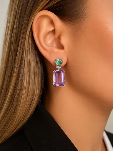 Wish Fine Jewelry 47.98ct Amethyst Apatite Tanzanite 18K Gold Drop Earrings | Thumbnail 2 Wish Fine Jewelry 47.98ct Amethyst Apatite Tanzanite 18K Gold Drop Earrings | Thumbnail 2