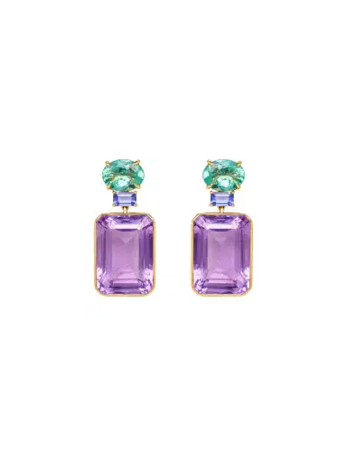 Wish Fine Jewelry 47.98ct Amethyst Apatite Tanzanite 18K Gold Drop Earrings | Thumbnail 1 Wish Fine Jewelry 47.98ct Amethyst Apatite Tanzanite 18K Gold Drop Earrings | Thumbnail 1