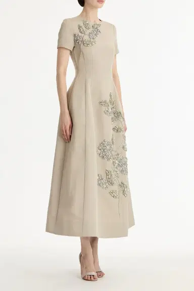 Oscar de la Renta Crystal Flower Embroidered Dress | Thumbnail 3