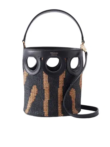 Ferragamo Cutout Leather-paneled Raffia Tote | Thumbnail 1 Ferragamo Cutout Leather-paneled Raffia Tote | Thumbnail 1