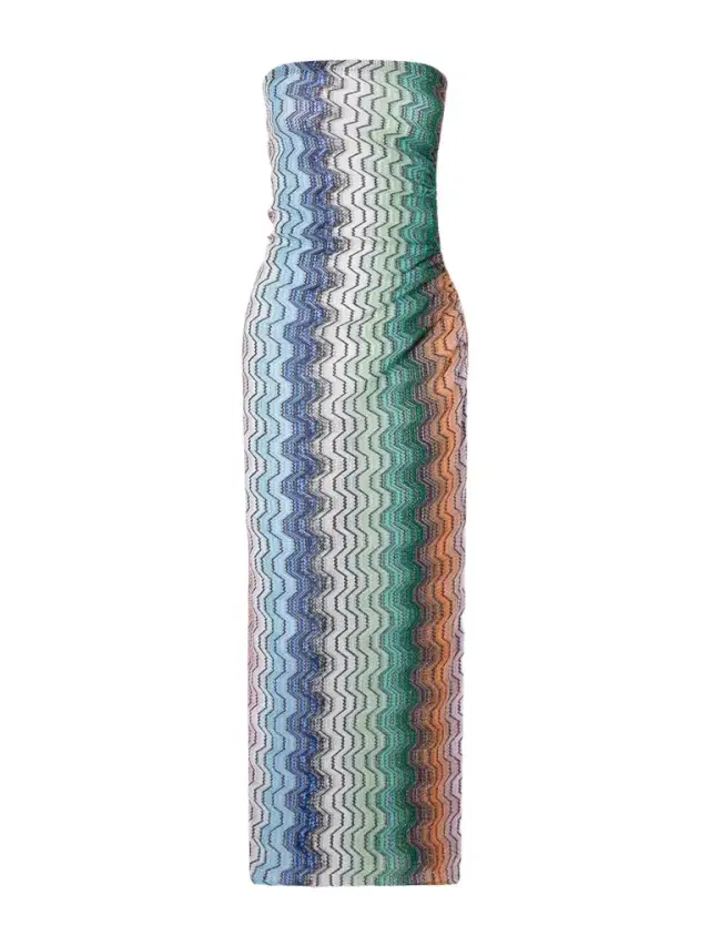 Strapless Striped Metallic Crochet-knit Coverup