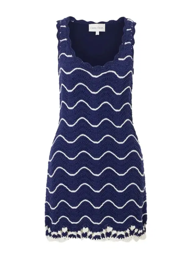Cara Cara Orel Scalloped Striped Cotton Knit Mini Dress