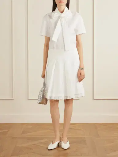 SHUSHU/TONG Pleated Linen Midi Skirt | Thumbnail 2