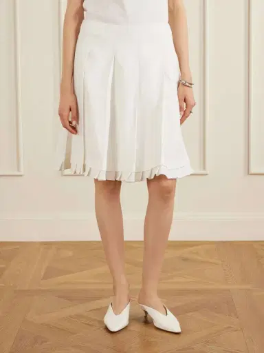 SHUSHU/TONG Pleated Linen Midi Skirt | Thumbnail 3