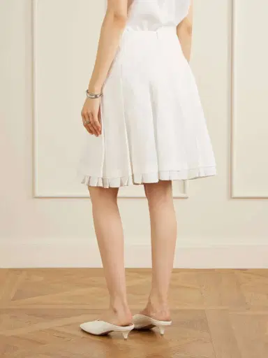 SHUSHU/TONG Pleated Linen Midi Skirt | Thumbnail 4