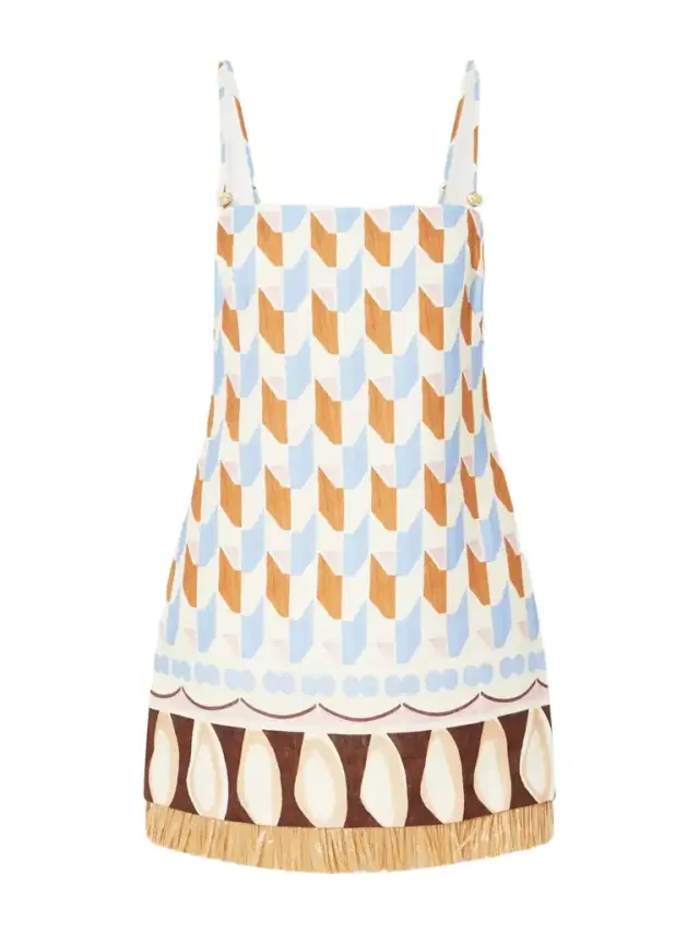 Cara Cara Valencia Printed Fringed Linen Mini Dress