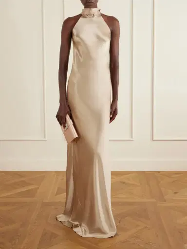 Galvan Sienna Satin Halterneck Gown | Thumbnail 2