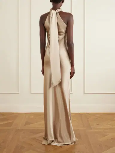 Galvan Sienna Satin Halterneck Gown | Thumbnail 3
