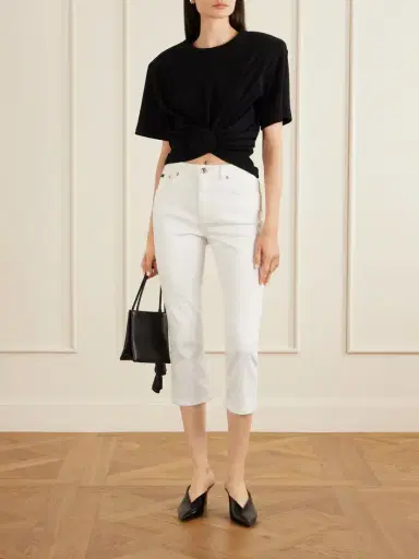 Magda Butrym Gathered Ribbed Cotton-blend T-shirt | Thumbnail 2 Magda Butrym Gathered Ribbed Cotton-blend T-shirt | Thumbnail 2