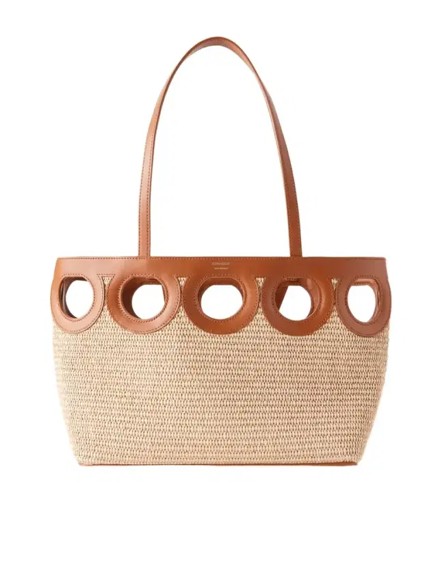 Ferragamo Tt Gancio Small Leather-trimmed Raffia Tote Bag