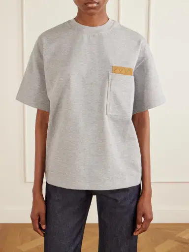 Bottega Veneta Leather-trimmed Cotton-jersey T-shirt | Thumbnail 3