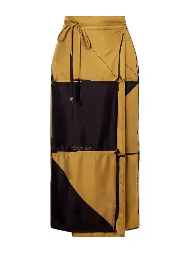 Calvin Klein Collection Hallie Patchwork Silk-twill Wrap Midi Skirt | Thumbnail 1 Calvin Klein Collection Hallie Patchwork Silk-twill Wrap Midi Skirt | Thumbnail 1