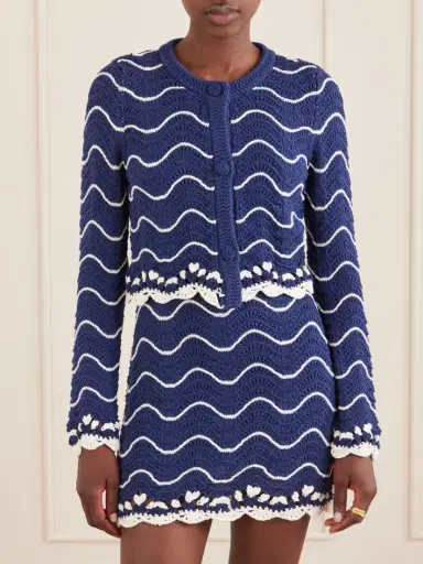 Cara Cara Louise Scalloped Striped Cotton Knit Cardigan | Thumbnail 3
