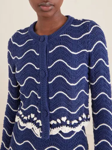 Cara Cara Louise Scalloped Striped Cotton Knit Cardigan | Thumbnail 5
