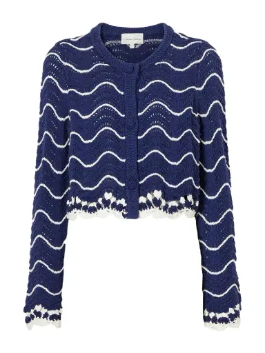 Cara Cara Louise Scalloped Striped Cotton Knit Cardigan | Thumbnail 1