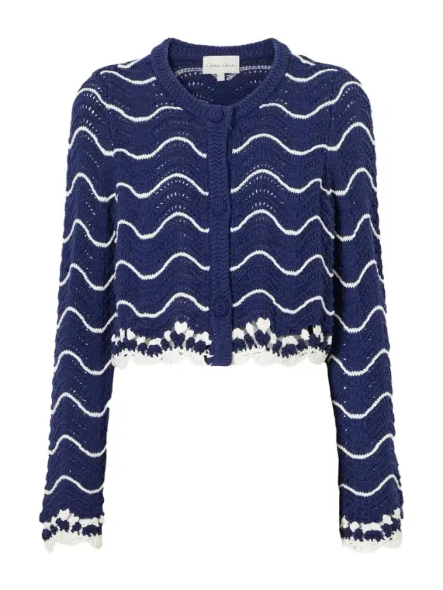 Louise Scalloped Striped Cotton Knit Cardigan