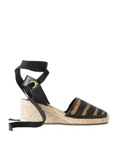 Ferragamo Zanta Zebra 70 Leather-trimmed Woven Raffia Espadrillas Wedge | Thumbnail 1 Ferragamo Zanta Zebra 70 Leather-trimmed Woven Raffia Espadrillas Wedge | Thumbnail 1