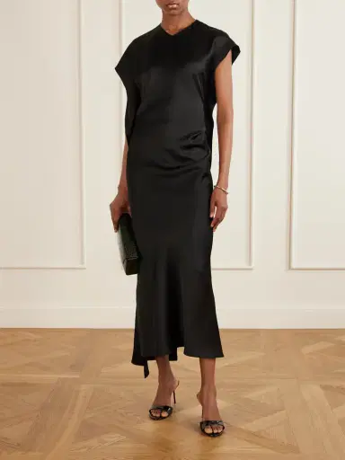 Victoria Beckham Victoria Gathered Satin Midi Dress | Thumbnail 2 Victoria Beckham Victoria Gathered Satin Midi Dress | Thumbnail 2