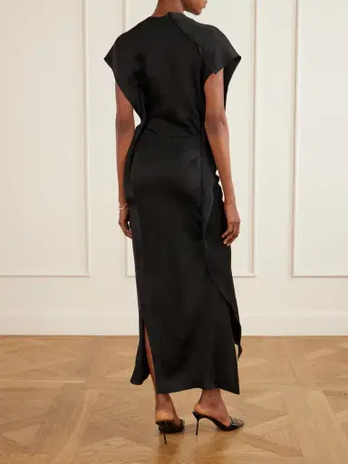 Victoria Beckham Victoria Gathered Satin Midi Dress | Thumbnail 3 Victoria Beckham Victoria Gathered Satin Midi Dress | Thumbnail 3