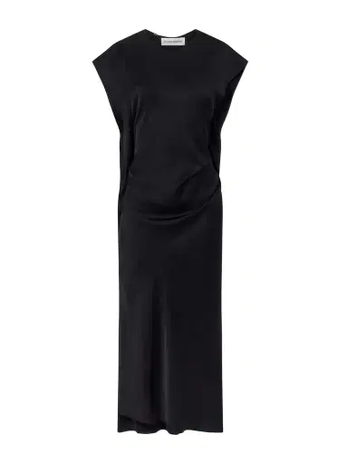 Victoria Beckham Victoria Gathered Satin Midi Dress | Thumbnail 1 Victoria Beckham Victoria Gathered Satin Midi Dress | Thumbnail 1
