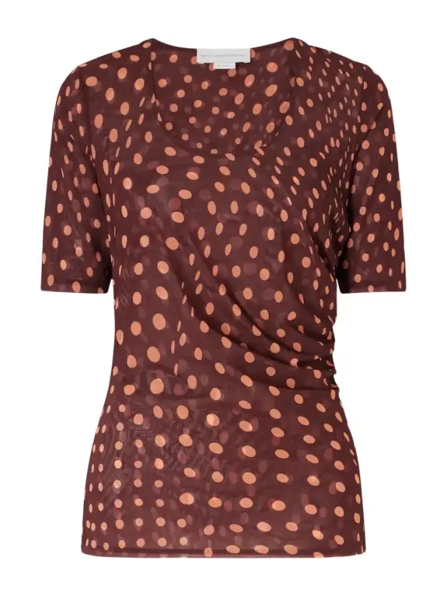Gathered Polka-dot Mesh T-shirt