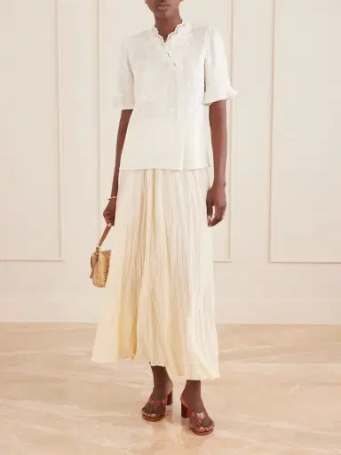 MAISON MAYLE Margarita Mesh And Crochet-trimmed Floral-jacquard Silk-crepe Blouse | Thumbnail 2 MAISON MAYLE Margarita Mesh And Crochet-trimmed Floral-jacquard Silk-crepe Blouse | Thumbnail 2