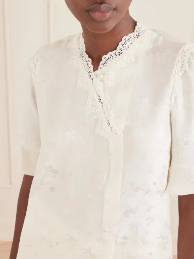 MAISON MAYLE Margarita Mesh And Crochet-trimmed Floral-jacquard Silk-crepe Blouse | Thumbnail 5 MAISON MAYLE Margarita Mesh And Crochet-trimmed Floral-jacquard Silk-crepe Blouse | Thumbnail 5