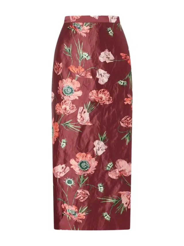 Floral-printed Satin Midi Pencil Skirt