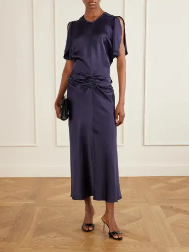 Victoria Beckham Bela Gathered Satin Midi Dress | Thumbnail 2