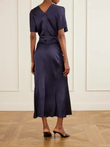 Victoria Beckham Bela Gathered Satin Midi Dress | Thumbnail 3