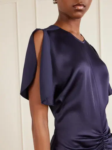 Victoria Beckham Bela Gathered Satin Midi Dress | Thumbnail 4