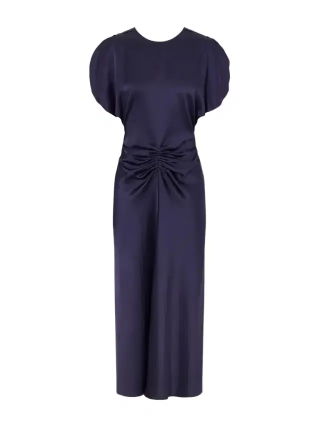 Victoria Beckham Bela Gathered Satin Midi Dress