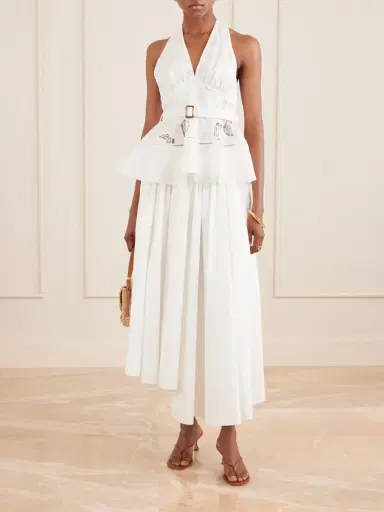 Self-Portrait Belted Embroidered Linen And Cotton-blend Peplum Top | Thumbnail 2 Self-Portrait Belted Embroidered Linen And Cotton-blend Peplum Top | Thumbnail 2