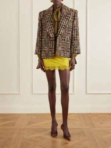 Saint Laurent Lace-trimmed Metallic Floral-jacquard Mini Skirt | Thumbnail 2 Saint Laurent Lace-trimmed Metallic Floral-jacquard Mini Skirt | Thumbnail 2