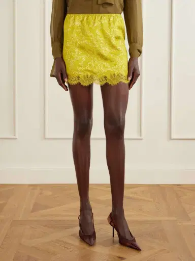 Saint Laurent Lace-trimmed Metallic Floral-jacquard Mini Skirt | Thumbnail 3 Saint Laurent Lace-trimmed Metallic Floral-jacquard Mini Skirt | Thumbnail 3