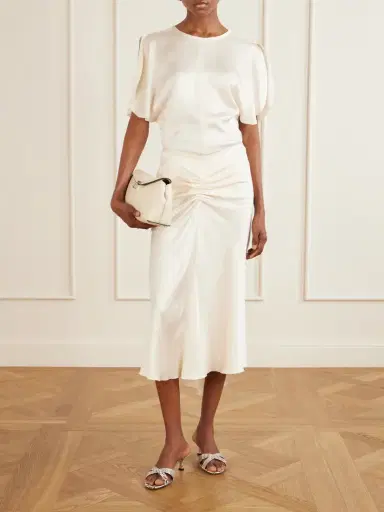 Victoria Beckham Bela Ruched Satin Midi Skirt | Thumbnail 2 Victoria Beckham Bela Ruched Satin Midi Skirt | Thumbnail 2
