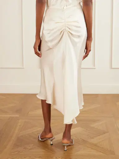 Victoria Beckham Bela Ruched Satin Midi Skirt | Thumbnail 3 Victoria Beckham Bela Ruched Satin Midi Skirt | Thumbnail 3
