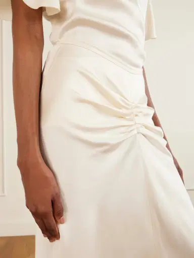 Victoria Beckham Bela Ruched Satin Midi Skirt | Thumbnail 4 Victoria Beckham Bela Ruched Satin Midi Skirt | Thumbnail 4