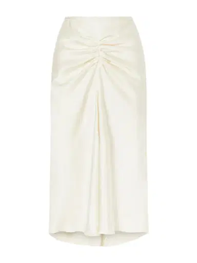Victoria Beckham Bela Ruched Satin Midi Skirt | Thumbnail 1 Victoria Beckham Bela Ruched Satin Midi Skirt | Thumbnail 1