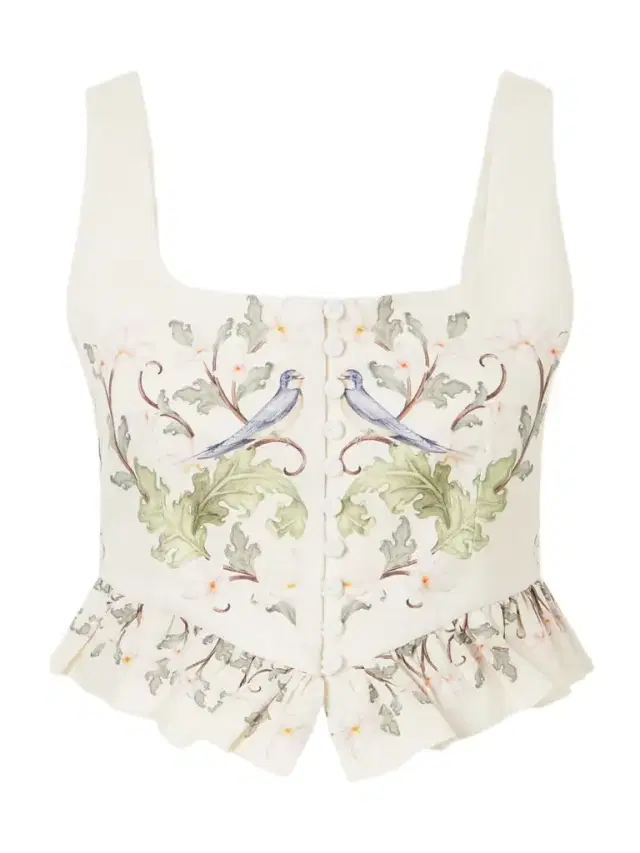 Agua by Agua Bendita Eslabon Anhelo Floral-print Button-embellished Linen Cropped Top