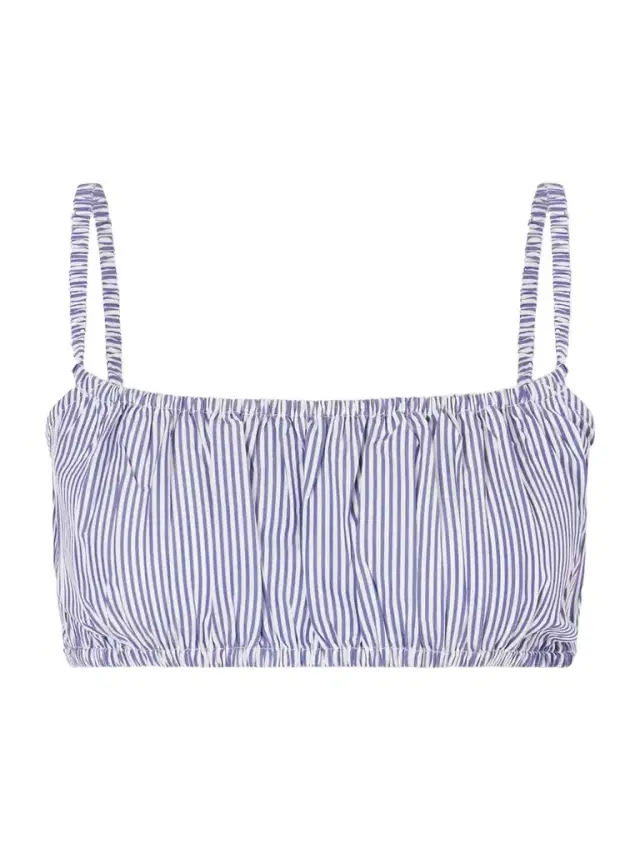 Suzie Kondi Bea Shirred Striped Cotton-poplin Bandeau Top