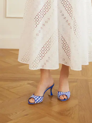 Manolo Blahnik Jadara 70 Checked Woven Mules | Thumbnail 2 Manolo Blahnik Jadara 70 Checked Woven Mules | Thumbnail 2