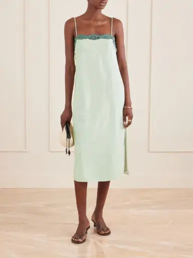 Posse Darya Lace-trimmed Linen And Cotton-blend Midi Dress | Thumbnail 2